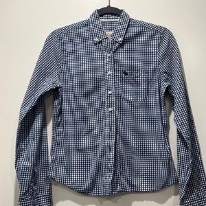 Women's Abercrombie and Fitch White Blue Plaid Button Down Shirt, Size S